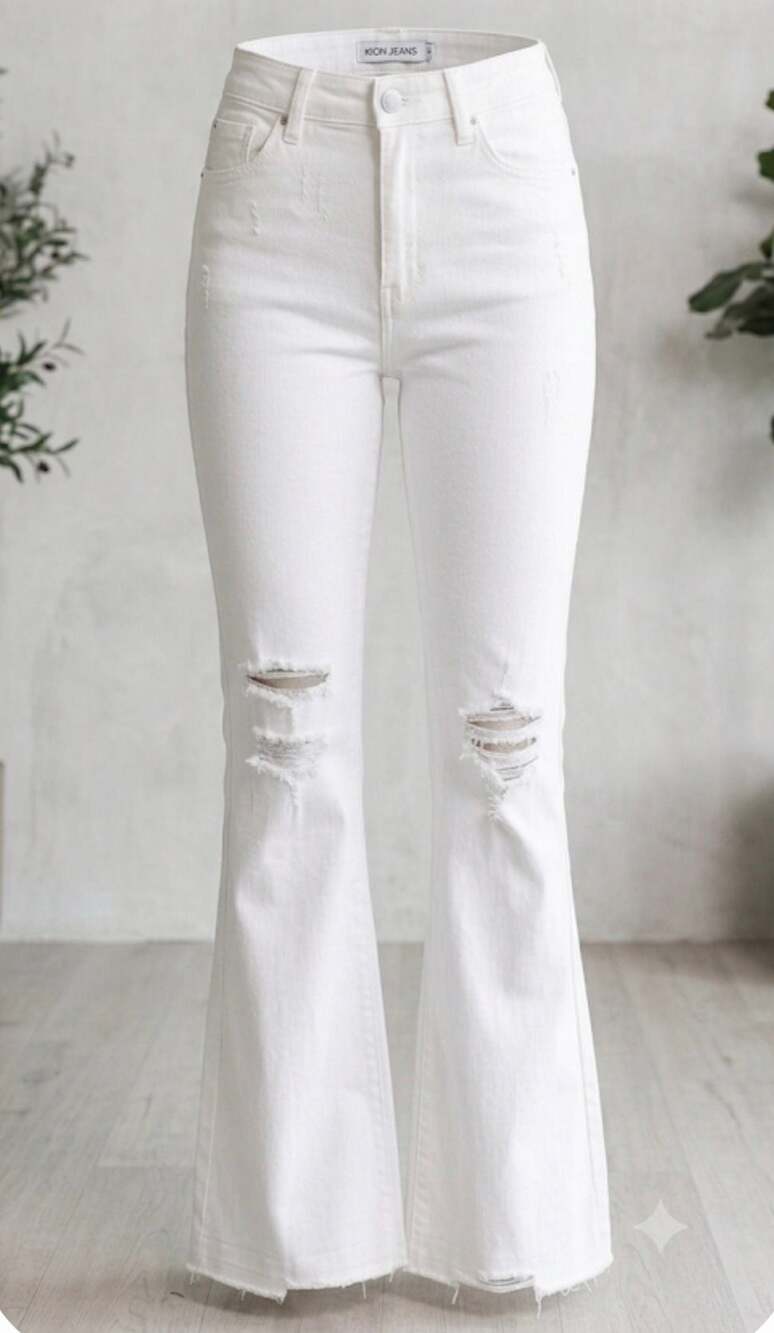 NEW Risen Los Angeles High-Rise Distressed Wide Flare Jeans